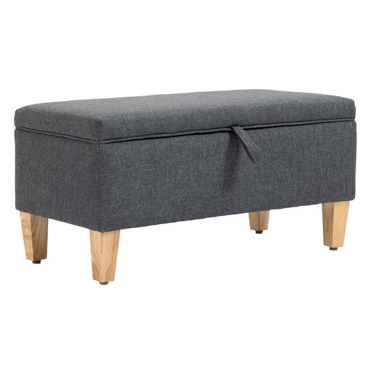 HOMCOM Linen Storage Ottoman Padded Footstool with Rubberwood Legs for Storage Box, Bed End, Shoe Bench, Seating, Dark Grey