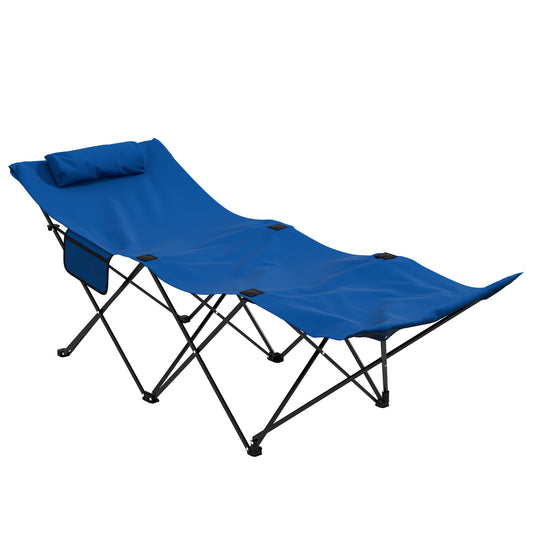 Outsunny Foldable Sun Lounger, Outdoor Tanning Sun Lounger Chair with Side Pocket, Headrest, Oxford Seat, for Beach, Yard, Patio, Dark Blue