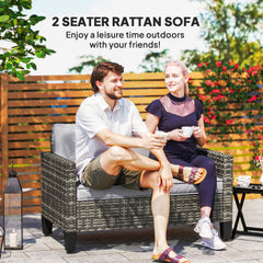 Outsunny Two-Seater Rattan Outdoor Sofa - Dark Grey