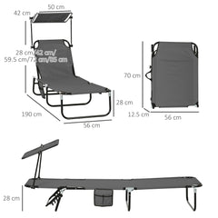 Outsunny Set of Two Folding Sun Loungers, with Adjustable Backs and Sun Canopies - Grey