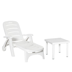 Outsunny 2pcs Garden Furniture Set Outdoor Furniture Set Dining Table, 1 Lounge Chair and 1 Garden Side Table White