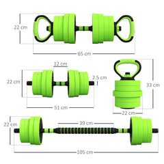 SPORTNOW 30kg Four-In-One Adjustable Weight Dumbbells Set, Barbell, Kettlebell, Push Up Stand - Green