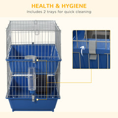 PawHut Double Tier Small Animal Cage Rabbit Chinchillas Cage w/ Ramp Food Dish Water Bottle Deep Trays Pet Home 72 x 44 x 67 cm