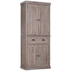 HOMCOM Freestanding Kitchen Cupboard, 184cm Tall Storage Cabinet with Doors and Shelves, Traditional Colonial 4-Door Kitchen Pantry Cupboard with Drawer, Dark Wood Grain