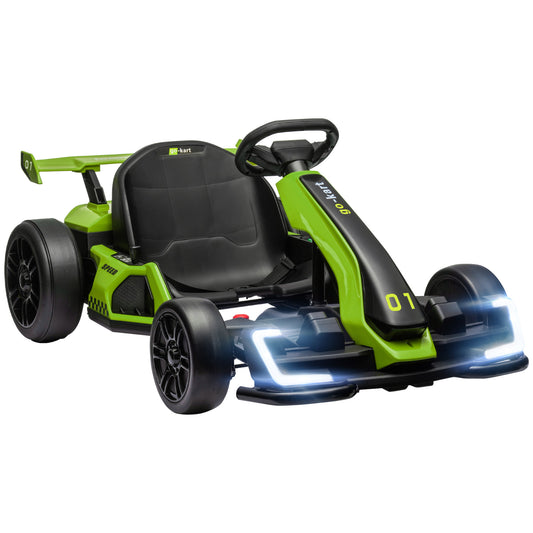 HOMCOM 24V Electric Go Kart for Kids with Adjustable Seat for 6-12 Years, Green