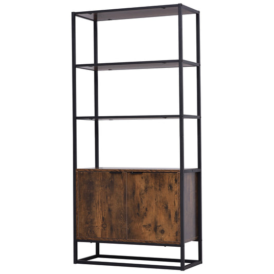 HOMCOM Industrial Bookshelf, Storage Shelf, Large Bookcase with 3 Open Shelves, Multifunctional Rack for Living Room, Office, Rustic Brown and Black