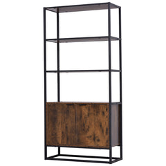 HOMCOM Industrial Bookshelf, Storage Shelf, Large Bookcase with 3 Open Shelves, Multifunctional Rack for Living Room, Office, Rustic Brown and Black