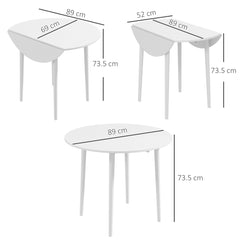 HOMCOM Folding Dining Table for 4, Round Drop Leaf Table, Modern Space Saving Small Kitchen Table with Wood Legs for Dining Room, White