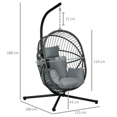 Outsunny Metal Stand Hanging Egg Chair, with Full Body Padded Seat - Grey