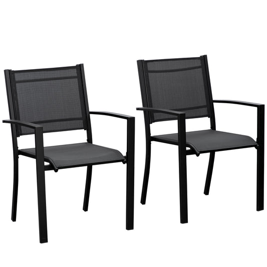 Outsunny Set of 2 Outdoor Garden Chairs with Steel Frame Texteline Seats for Dining Patio Balcony Black