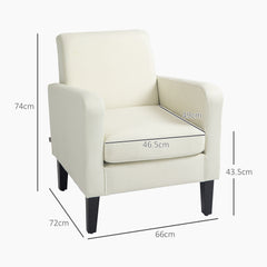 HOMCOM 2 Pieces Modern Armchairs with Rubber Wood Legs, Upholstered Accent Chairs, Single Sofa for Living Room, Bedroom, Cream White