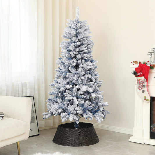 HOMCOM 5ft Flocked Artificial Christmas Tree with 450 Snow Frosted Tips, Metal Stand, Snowy Hinged Xmas Tree, Blue