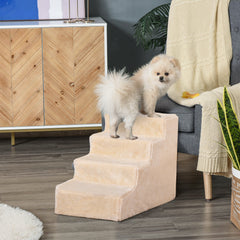 PawHut Four-Step Dog Stairs, with Washable Plush Cover, for High Bed Sofa, Dog Stairs for Small Dog and Cat - Beige