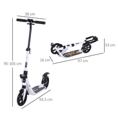 HOMCOM Folding Kick Scooter Hight-Adjustable Urban Scooter w/ Rear Brake, Double Shock Absorption System & 2 Big Wheels, For 14+ Teens Adult, White