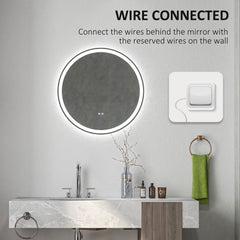 kleankin Round Bathroom Mirror with LED Lights, Wall Mount Dimmable Makeup Mirror with 3 Temperature Colours, Defogging Film and Memory Function, Frameless, Hardwired, 70 x 70√Ç cm