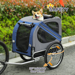 PawHut Folding Dog Bike Trailer Pet Cart Carrier for Bicycle Travel in Steel Frame with Hitch Coupler - Blue & Grey