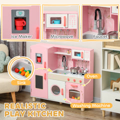 AIYAPLAY Play Kitchen, Kids Kitchen Set with Lights and Sounds, Double Stoves, Ice Maker, Chalkboard for 3+ Years - Pink