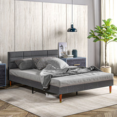 HOMCOM Upholstered King Bed Frame, with Slats - Grey