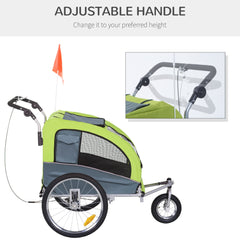 PawHut Dog Bike Trailer Pet Stroller Cart Carrier for Bicycle 360√Ç¬∞ Rotatable with Reflectors 3 Wheels Hitch Coupler Push/ Pull/ Brake Water Resistant Green