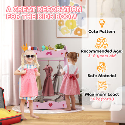AIYAPLAY Kids Clothes Rail, Kids Dressing Mirror with 360√Ç¬∞ Rotating, 2 Piece Kids Furniture Set with Storage Shelves, Pink
