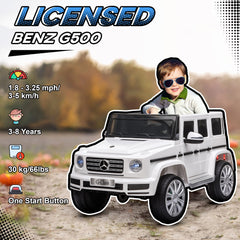 HOMCOM Mercedes Benz G500 Licensed 12V Kids Electric Ride On Car Toy with Parental Remote Control Battery-powered 2 Motors Music Lights MP3 for 3-8 Years Old White