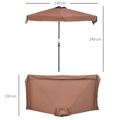 Outsunny 2.3m Half-Square Parasol, for Balconies and Walls - Brown