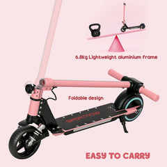 SPORTNOW Folding Electric Scooter for Kids Age 6-14 with Dual Brakes, Front Suspension, LED Colourful Lights and Display, 6.8kg Lightweight Aluminium E Scooter, Up to 14 KM/H & 6 KM, Pink