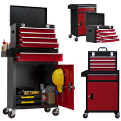 HOMCOM Two-Part Tool Storage Chest on Wheels - Black/Red