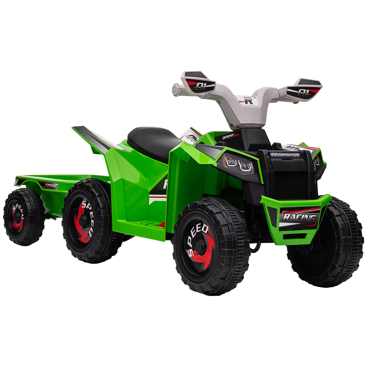 HOMCOM 6V Quad Bike with Back Trailer, Wear-Resistant Wheels, for Ages 18-36 Months, Green