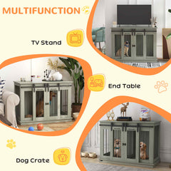 PawHut Dog Crate Furniture for Large Dogs, Double Dog Cage for Small Dogs, with Divider - Grey