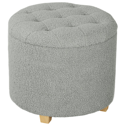 HOMCOM 31.8L Teddy Fleece Storage Ottoman - Grey