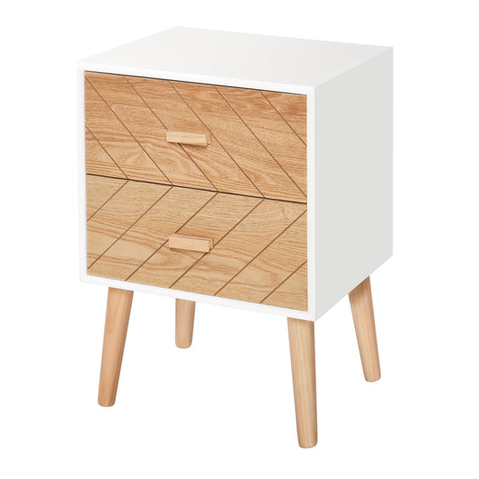 HOMCOM 2 Drawers Bedside Table with Pine Legs, Bedroom Wooden Storage Cabinet, Natural