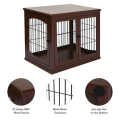 PawHut Dog Crate Furniture, Puppy Crate End Table, Pet Kennel House with 2 Doors for Medium and Small Dogs, 81 x 58.5 x 66 cm, Brown