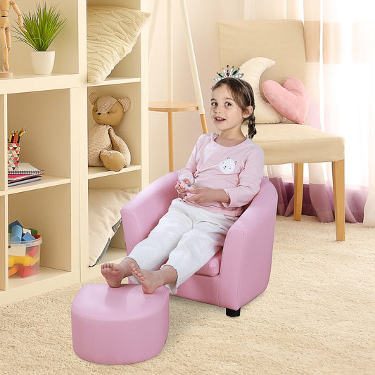 HOMCOM Kids Toddler Sofa Children's Armchair Footstool with Thick Padding, Anti-skid Foot Pads, 30 x 28 x 21cm, Pink