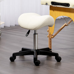 HOMCOM Saddle Stool, PU Leather Adjustable Rolling Salon Chair with Steel Frame for Massage, Spa, Beauty and Tattoo, White