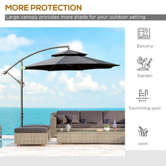 Outsunny 2.7m Banana Parasol Cantilever Umbrella with Crank Handle, Double Tier Canopy and Cross Base for Outdoor, Hanging Sun Shade, Black