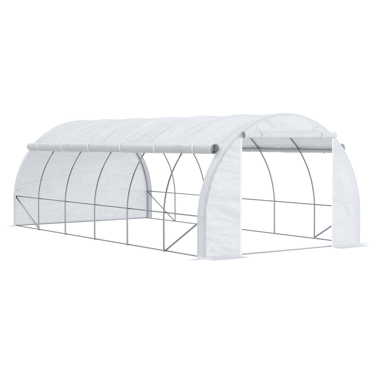 Outsunny 6 x 3 x 2 m Polytunnel Greenhouse with Roll-up Side Walls, Walk-in Grow House Tent with Steel Frame, Reinforced Cover, Zipped Door and 12 Mesh Windows for Garden, White