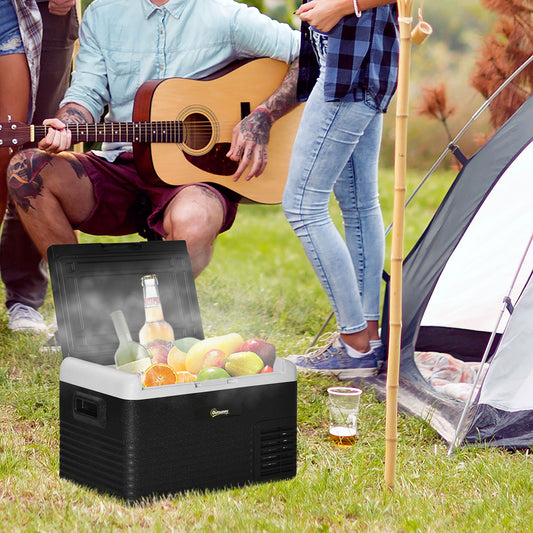 Outsunny 30L Car Refrigerator, Portable Compressor Car Fridge Freezer, Electric Cooler Box with 12/24V DC and 110-240V AC for Camping, Driving, Picnic, Down to -20√¢‚Äû∆í