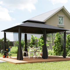 Outsunny 3 x 4m Steel Gazebo, with Curtains - Black