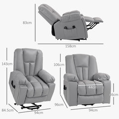 HOMCOM Leathaire Eight Massage Point Armchair, with Reclining Back - Charcoal Grey