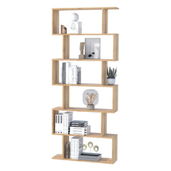 HOMCOM Bookcase, 6 Tier Shelf S Shaped Bookshelf, Storage Unit, Display Shelf for Living Room, Bedroom, Home Office, Plant, Oak