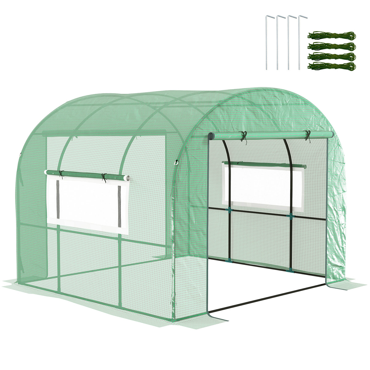 Outsunny 300 x 300cm Walk-In Polytunnel Greenhouse - Green