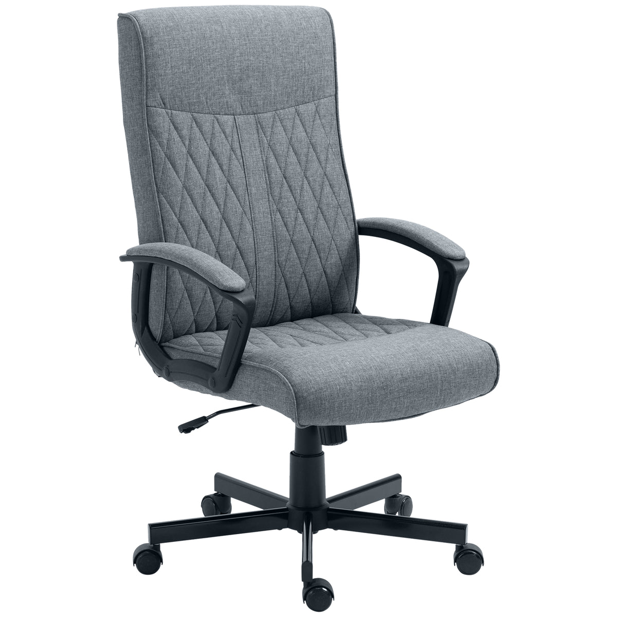 Vinsetto High Back Home Office Chair, Linen Fabric Computer Chair, Swivel Desk Chair with Adjustable Height for Living Room, Bedroom, Study, Dark Grey