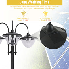 Outsunny 189cm 3-head Solar Lamp Post, Street Light with Planter, Automatic-on, 6 Hour Max Outdoor Ready LED Lighting, Black