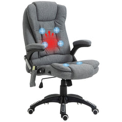 Vinsetto Massage Recliner Chair Heated Office Chair with Six Massage Points Linen-Feel Fabric 360√Ç¬∞ Swivel Wheels Grey