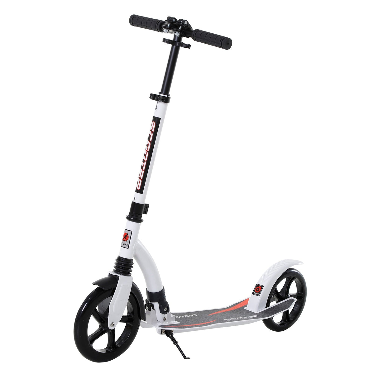 HOMCOM Foldable Kick Scooter with Double Shock Absorption and Big Wheels, Height Adjustable Aluminium Frame Big Wheel Scooter for 14+ Teens Adult - White