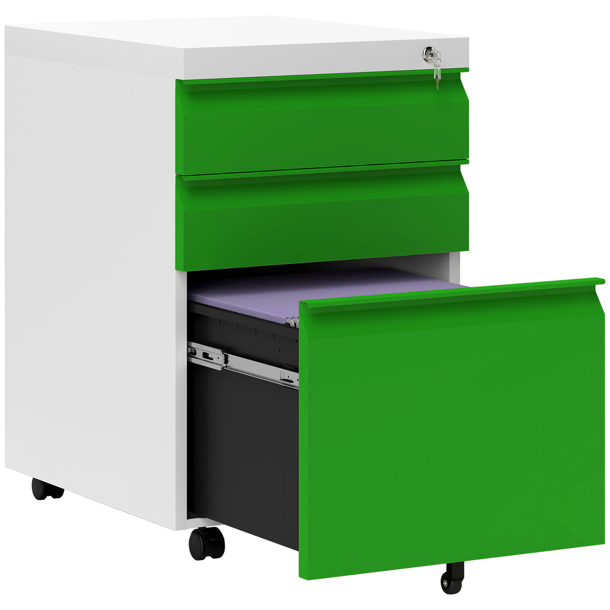 Vinsetto 3 Drawer Filling Cabinet, Mobile Metal File Cabinet with Anti-tilt Design for Letter, A4, Legal Size, Green