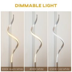 HOMCOM Dimmable Floor Lamp for Living Room, Modern Spiral Standing Lamp with 3 Adjustable Brightness and Square Base, Silver