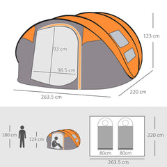 Outsunny 4-5 Person Pop-up Camping Tent Family Tent w/ 2 Mesh Windows & PVC Windows Portable Carry Bag for Outdoor Trip, Orange