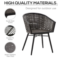 Outsunny 3 Pieces Rattan Bistro Set, Wicker Garden Furniture Set with Round Glass Top Coffee Table and Chairs, Washable Cushions for Outdoor, Patio, Balcony, Grey